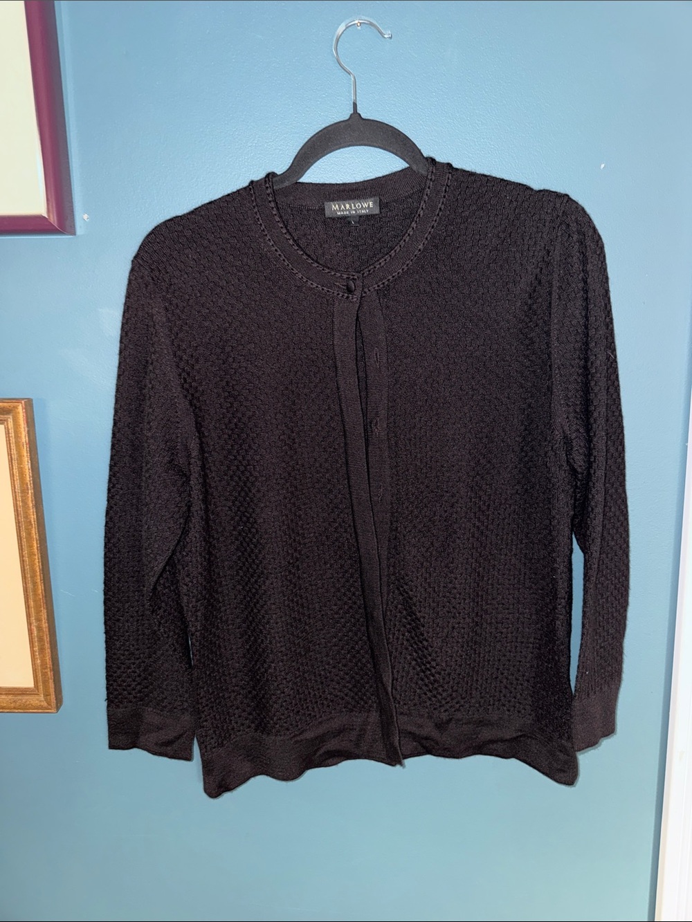 Marlowe Black Open-Front Knit Cardigan